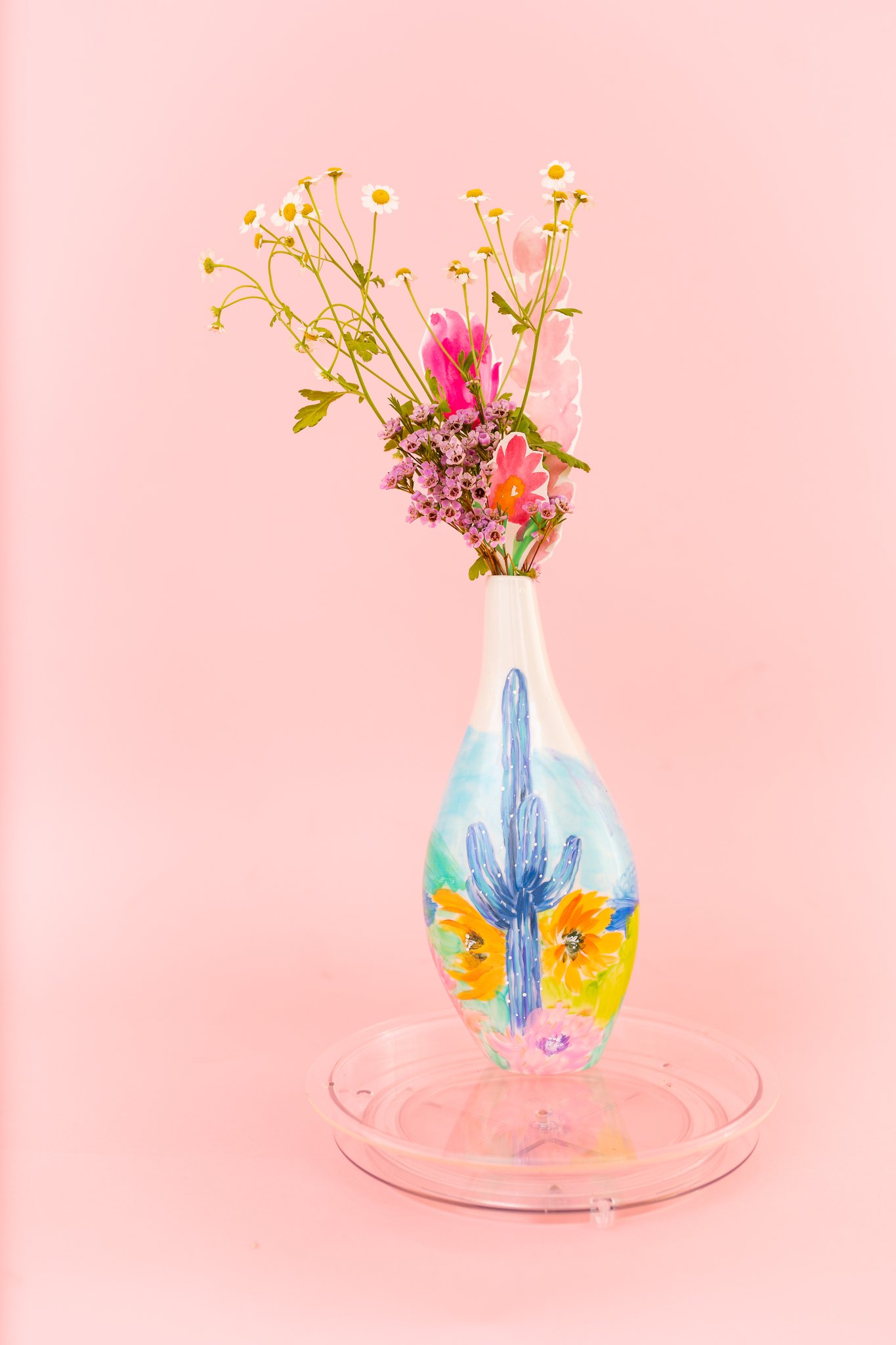 Cornflower Blue Saguaro Blossom White Vase — Pink Puddle Studio